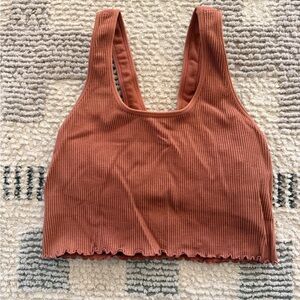 Spiritual Gangster Ribbed Crop Tank in Rust Brown